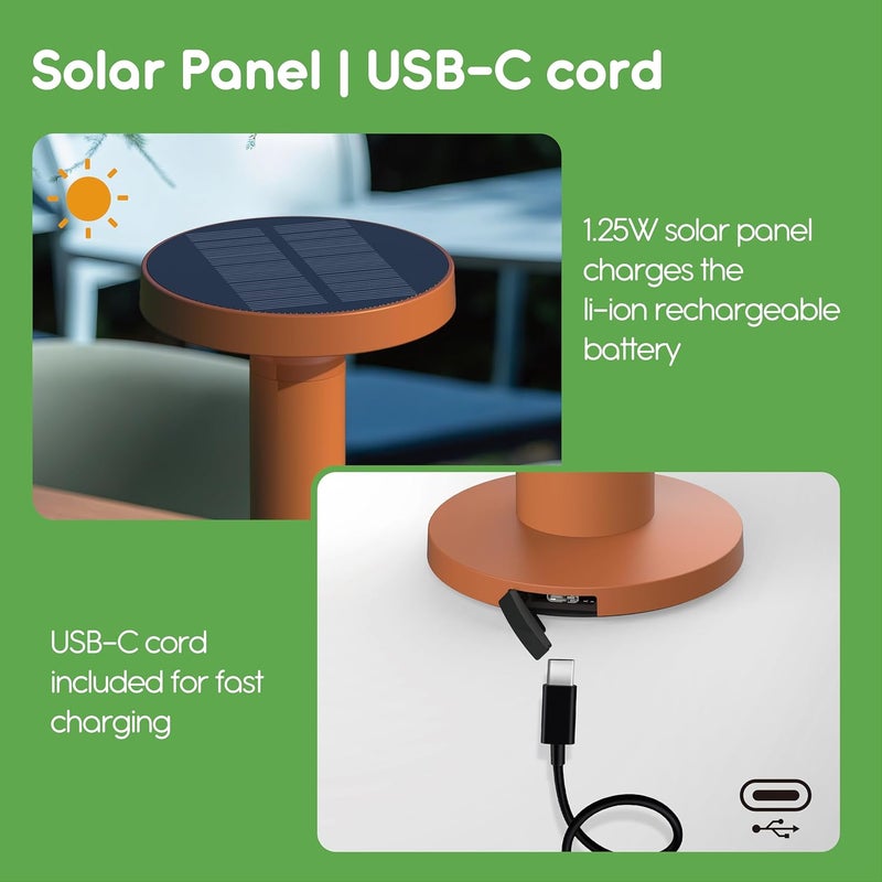 VerLuce Round Solar Table Lamp – Portable LED Light with USB-C Charging & Solar Panel – Waterproof, Stepless Dimming for Outdoor/Indoor Use – Black, 1 Pack - Image 3